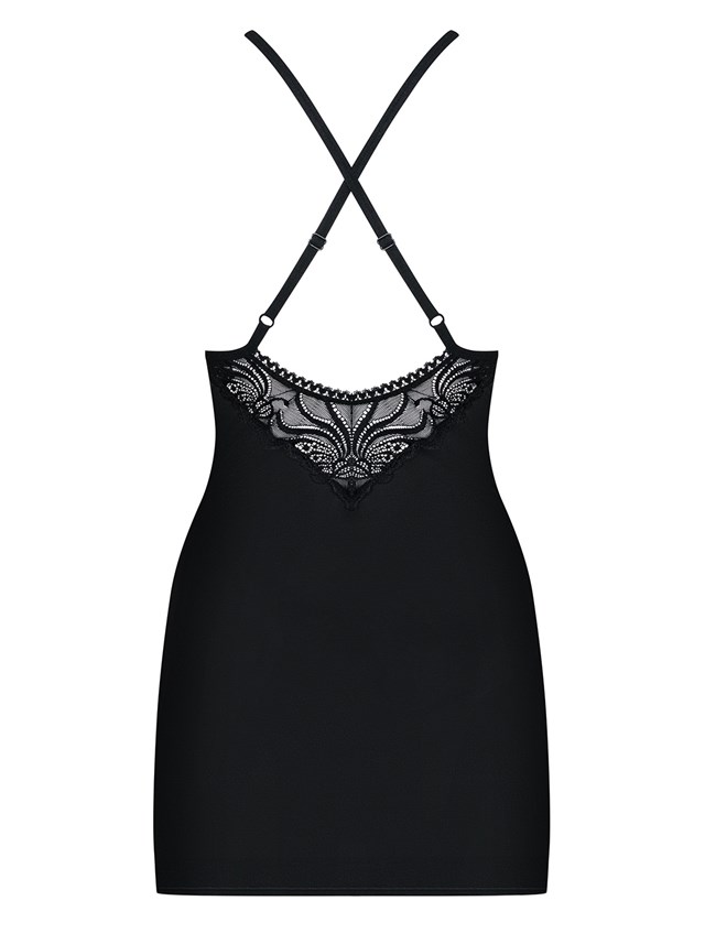 828 - Svart Chemise Med Stringtrosa